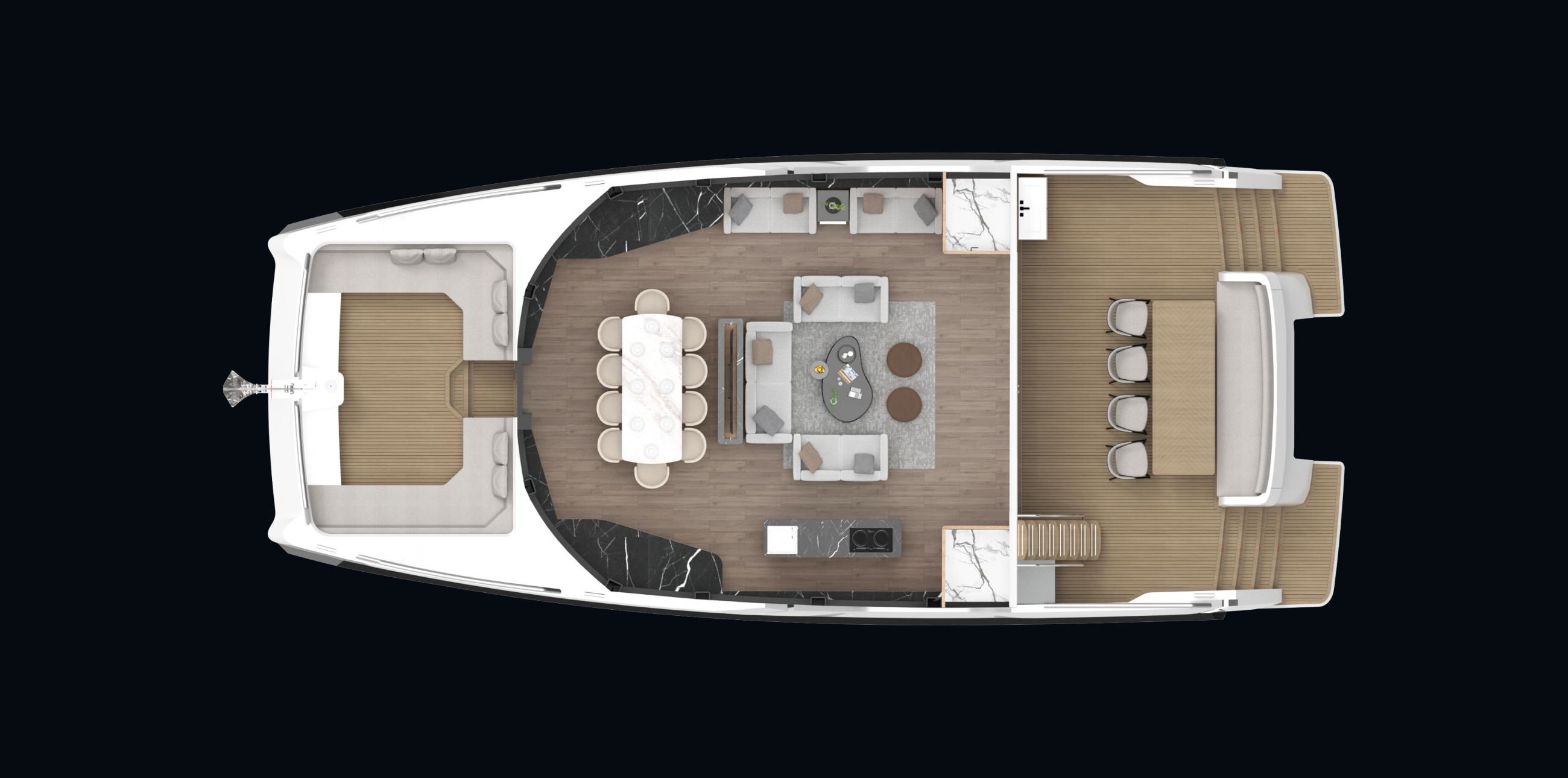 OBLUE 55 deck plan — salon and dining layout